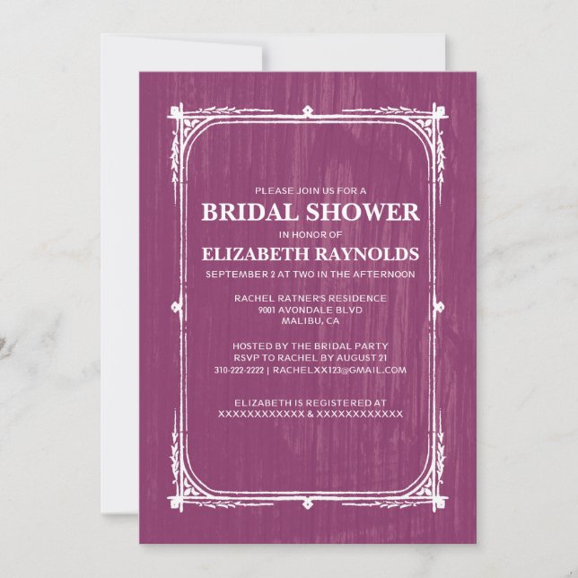 Invitation à la douche nuptiale en bois de la gran (Devant)