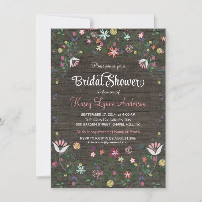 Invitation à la douche nuptiale en bois de Rustic (Devant)