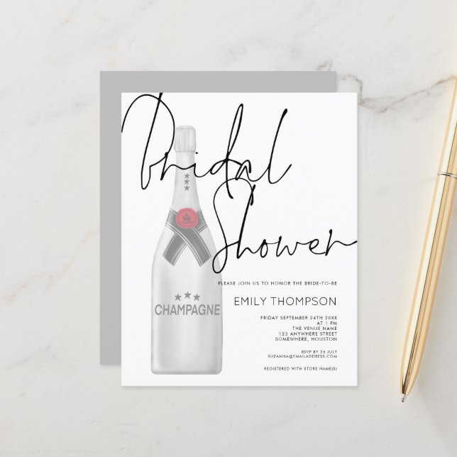 Invitation à la douche nuptiale en bouteille de ch (Devant/Arrière en situation)