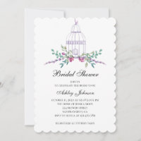 Invitation à la douche nuptiale en cage violette.