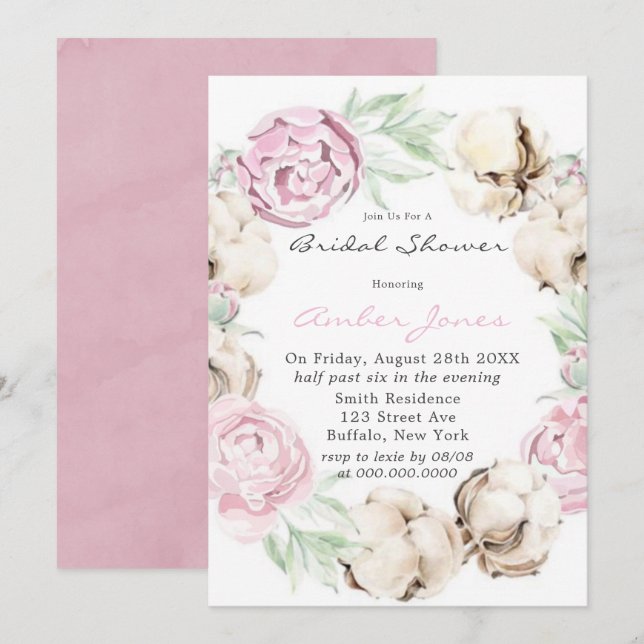 Invitation à la douche nuptiale en coton rose rose (Devant / Derrière)