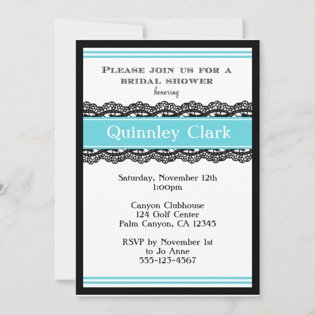 Invitation à la douche nuptiale en dentelle bleue (Devant)