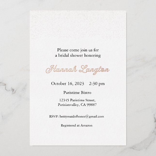 Invitation à la douche nuptiale en dentelle, Or, R (Recto)