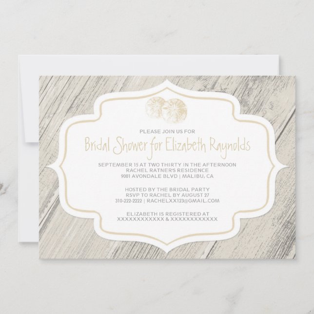 Invitation à la douche nuptiale en dollars de sabl (Devant)