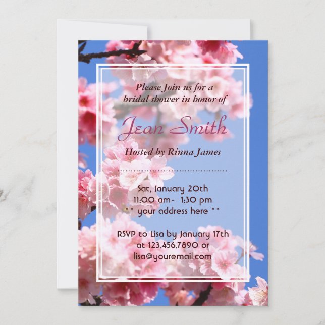 Invitation à la douche nuptiale en fleurs de ceris (Devant)