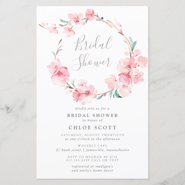 Invitation à la douche nuptiale en fleurs de ceris (Devant)