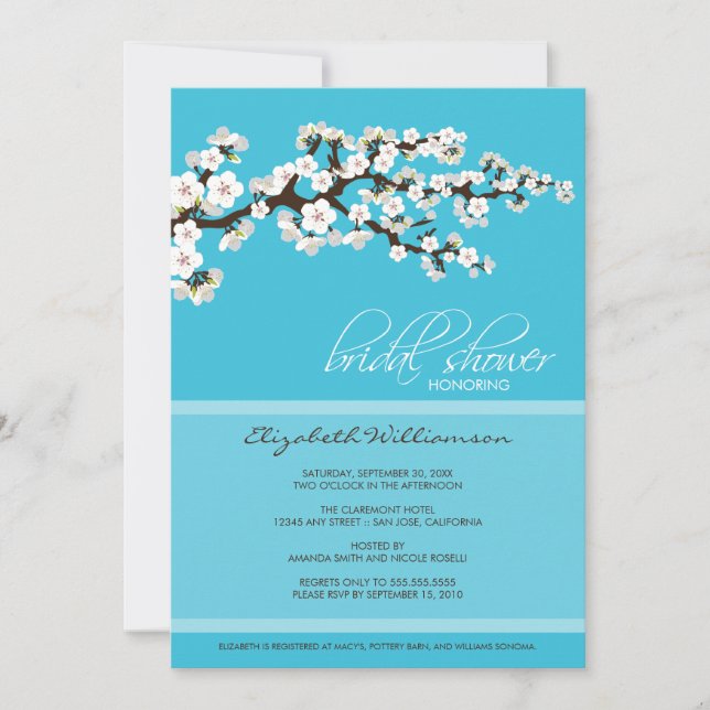 Invitation à la douche nuptiale en fleurs de ceris (Devant)