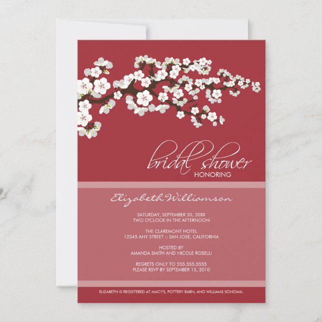 Invitation à la douche nuptiale en fleurs de ceris (Devant)