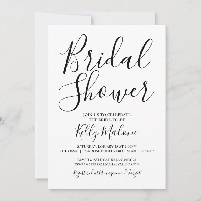 Invitation à la douche nuptiale en noir et blanc (Devant)