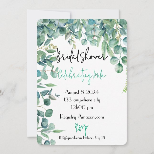 invitation à la douche nuptiale eucalyptus (Devant)