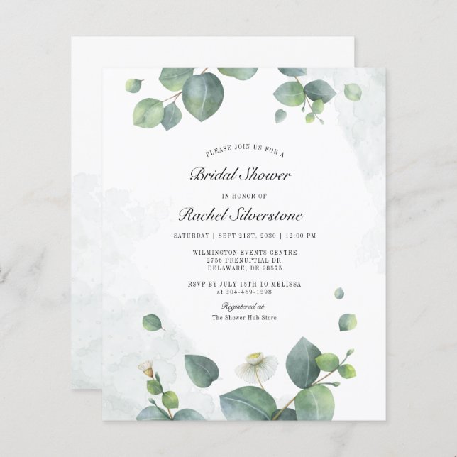 Invitation à la douche nuptiale Eucalyptus Budget (Devant / Derrière)