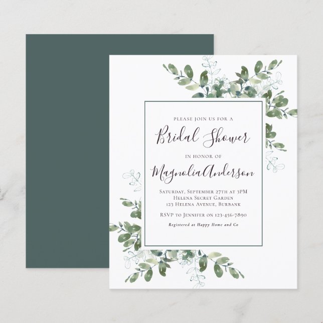 Invitation à la douche nuptiale Eucalyptus Budget (Devant / Derrière)