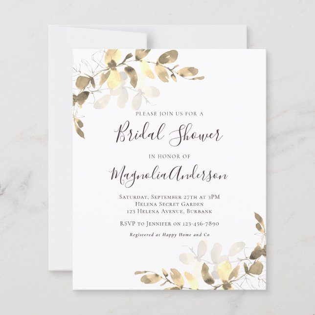 Invitation à la douche nuptiale Eucalyptus Gold Bu (Devant)