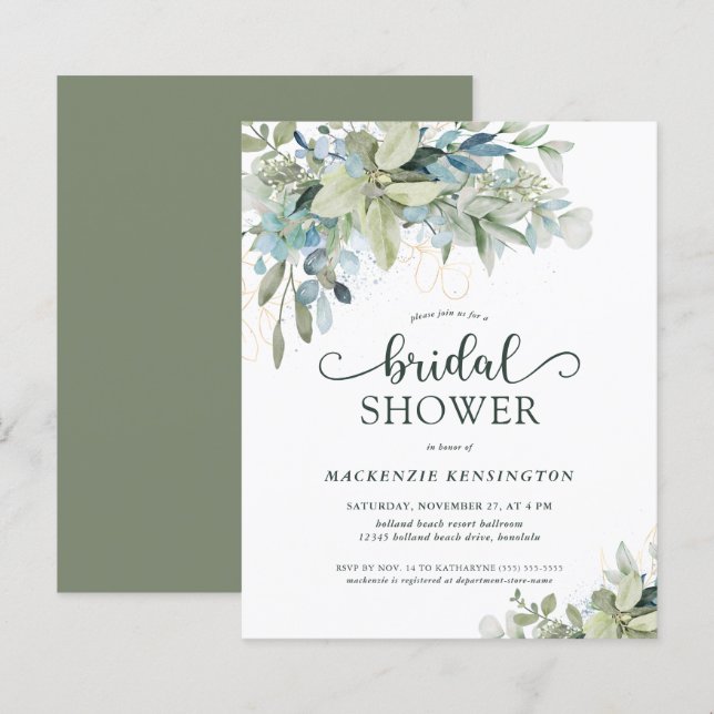 Invitation à la douche nuptiale Eucalyptus vert BU (Devant / Derrière)