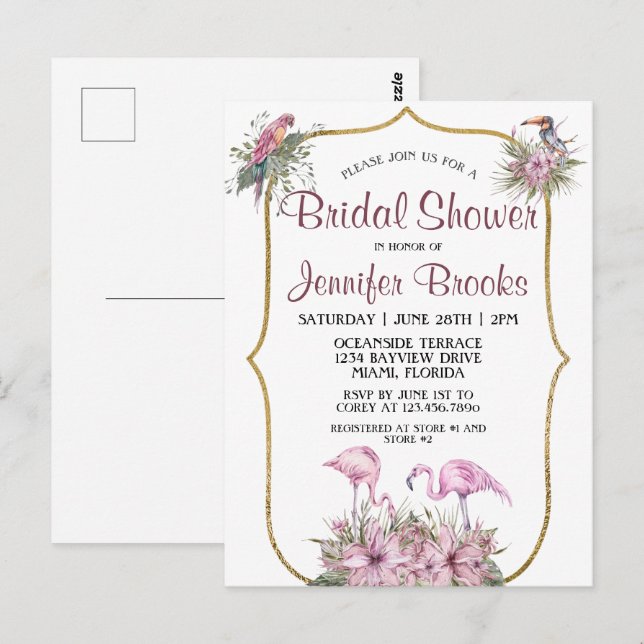 Invitation à la douche nuptiale Flamant rose rose  (Devant / Derrière)