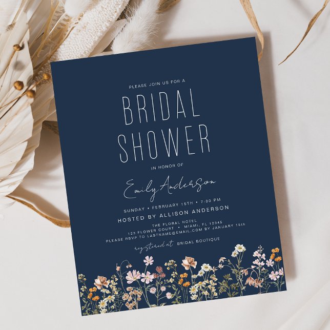 Invitation à la douche nuptiale Fleur sauvage bleu (Créateur téléchargé)