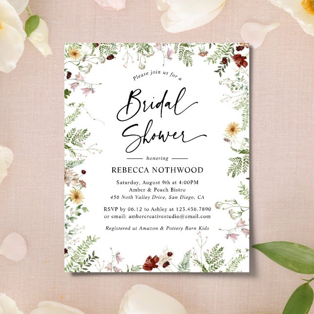 Invitation à la douche nuptiale Fleur sauvage Boho (Créateur téléchargé)