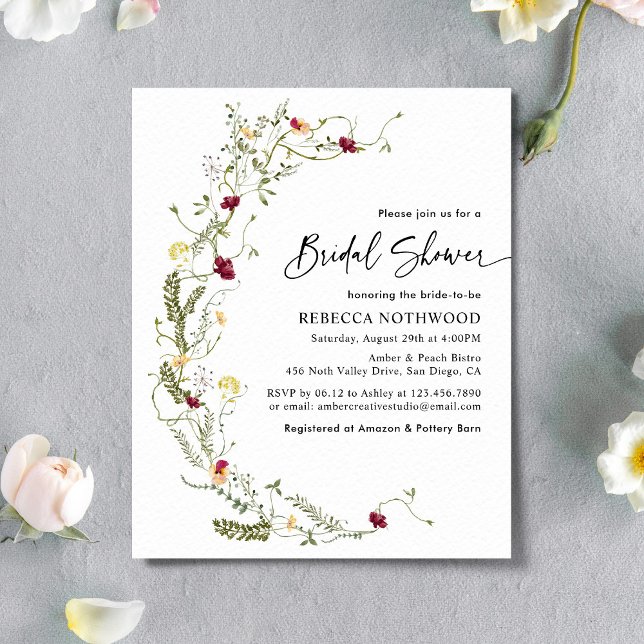 Invitation à la douche nuptiale Fleur sauvage Boho (Créateur téléchargé)