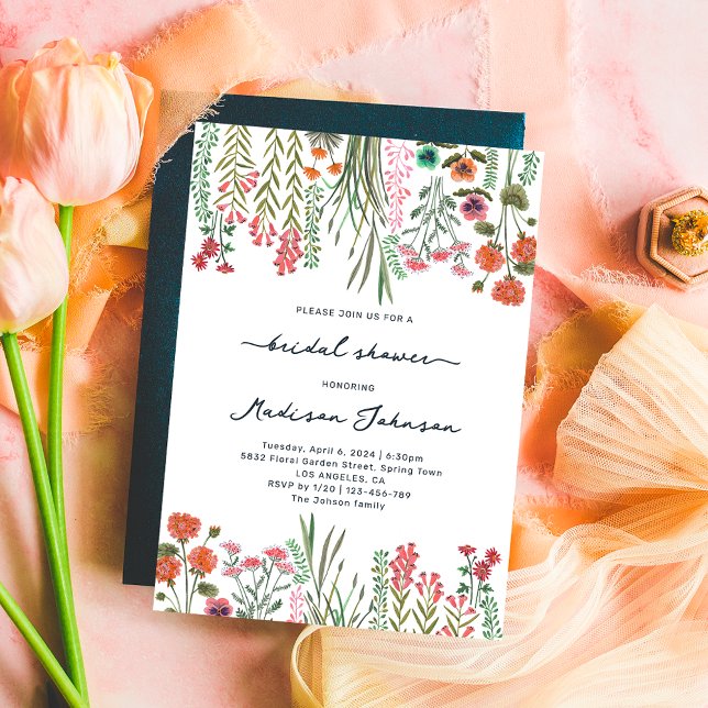 Invitation à la douche nuptiale Fleur sauvage colo (Colorful Wildflower Bridal Shower Invitation)