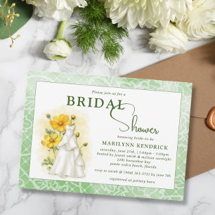 Invitation à la douche nuptiale fleurie jaune