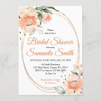 Invitation à la douche nuptiale Fleurs de Pêche