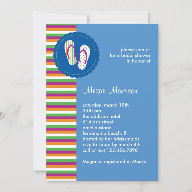 Invitation à la douche nuptiale Flip Flops (Devant)