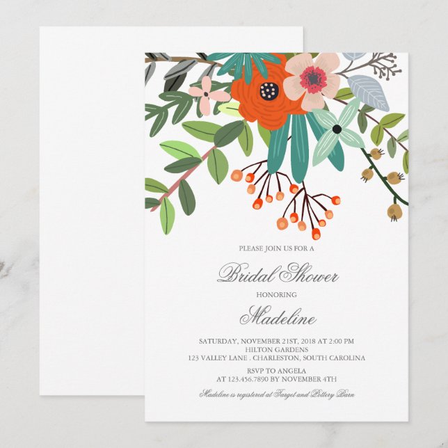 Invitation à la douche nuptiale Floral Bouquet (Devant / Derrière)