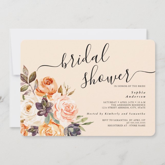 Invitation à la douche nuptiale florale (Devant)