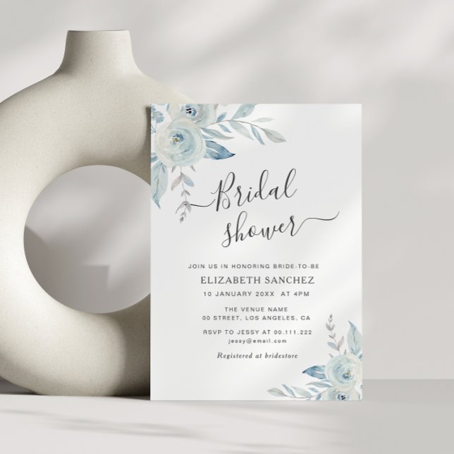 invitation à la douche nuptiale florale bleu pouss (Créateur téléchargé)