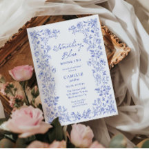 Invitation à la douche nuptiale Florale Bleue