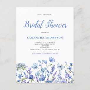 Invitation à la douche nuptiale Florale Bleue