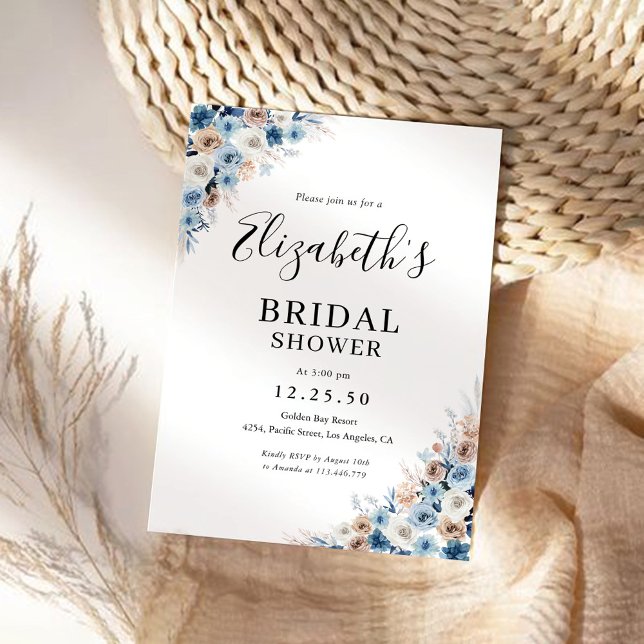 Invitation à la douche nuptiale Florale Boho bleu (Créateur téléchargé)