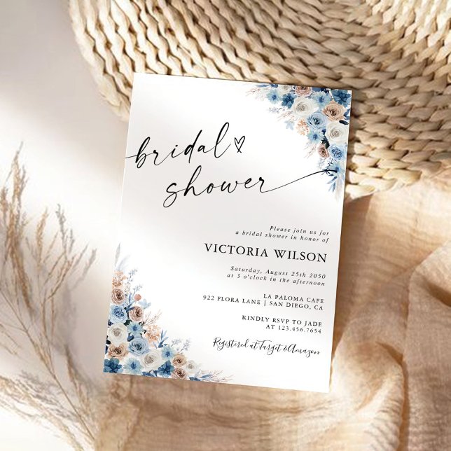 Invitation à la douche nuptiale Florale Boho bleu (Créateur téléchargé)