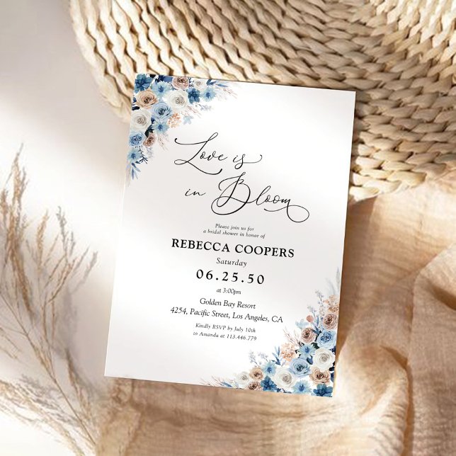 Invitation à la douche nuptiale Florale Boho bleu (Créateur téléchargé)