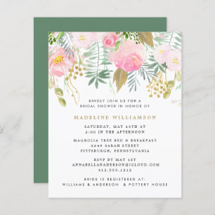 Invitation à la douche nuptiale florale d'or Blush