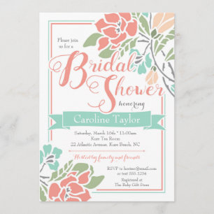 Invitation à la douche nuptiale florale en corail