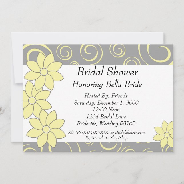Invitation à la douche nuptiale florale jaune et g (Devant)