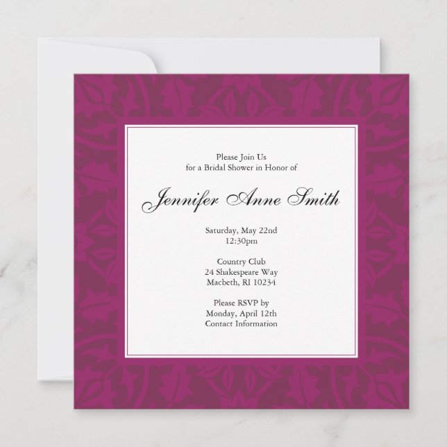 Invitation à la douche nuptiale florale - Magenta (Devant)
