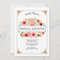 Invitation à la douche nuptiale Florale Rouge
