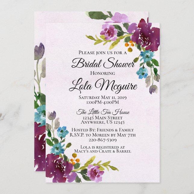 Invitation à la douche nuptiale florale - Tons bij (Devant / Derrière)