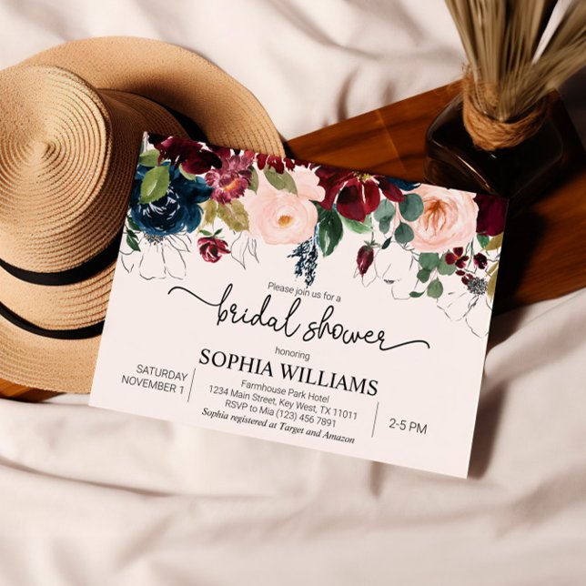 Invitation à la douche nuptiale flush & Navy Flora (Créateur téléchargé)