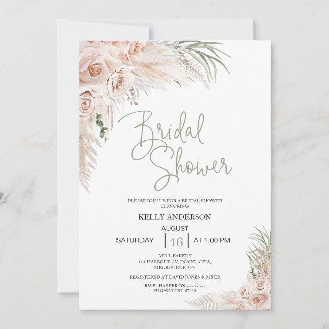 Invitation à la douche nuptiale flush Sage Boho (Devant)