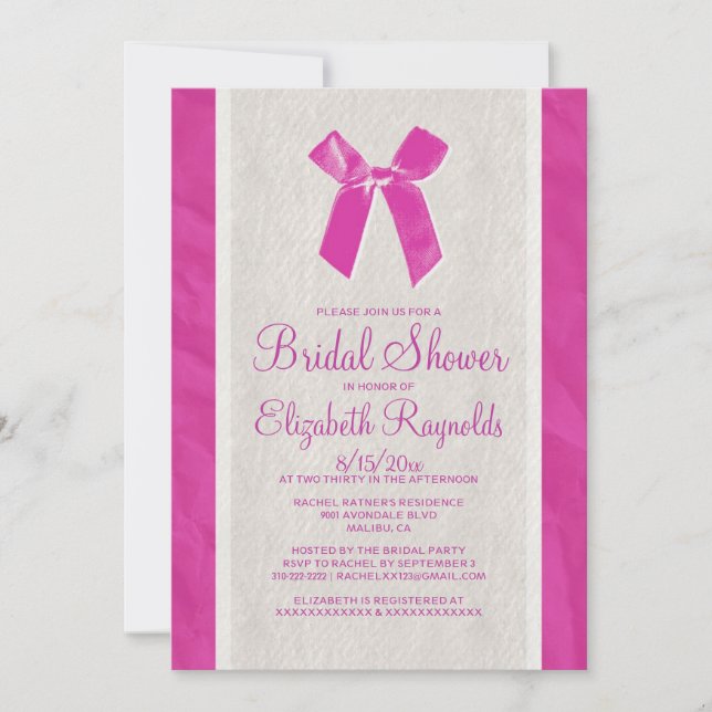 Invitation à la douche nuptiale Fuchsia Vintage Bo (Devant)