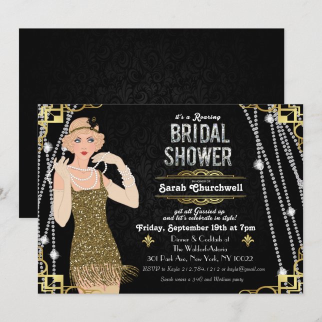 Invitation à la douche nuptiale Gatsby (Devant / Derrière)