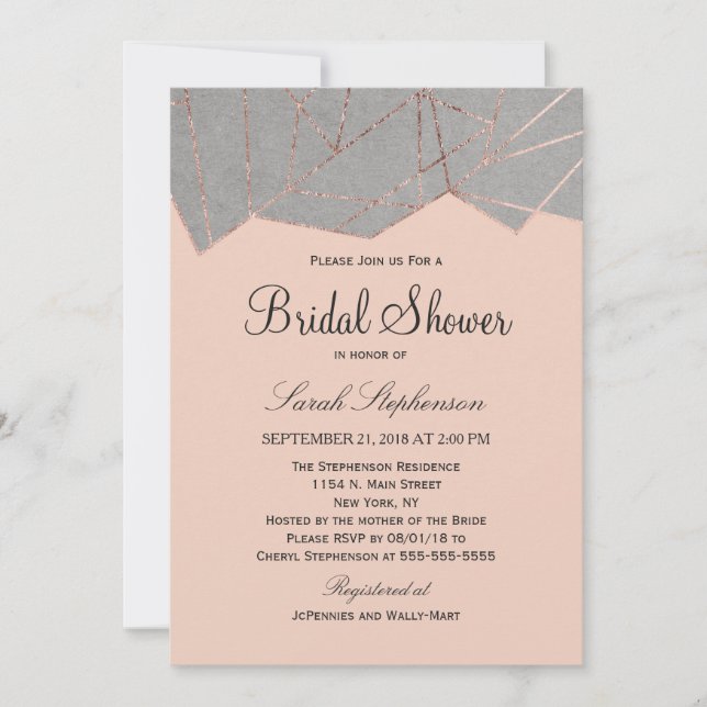 Invitation à la douche nuptiale Gold Geo Rose mode (Devant)