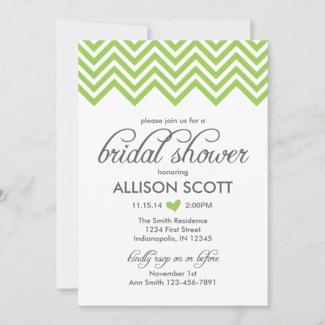 Invitation à la douche nuptiale Green Chevron (Devant)