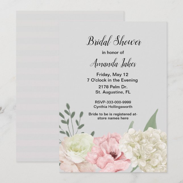 Invitation à la douche nuptiale gris chic (Devant / Derrière)