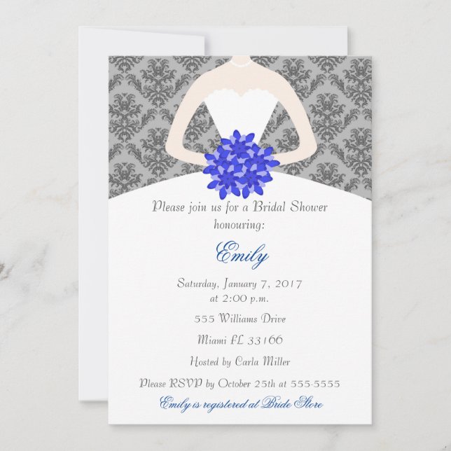 Invitation à la douche nuptiale gris-gris de la ma (Devant)