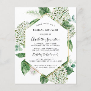 Invitation à la douche nuptiale Hydrangea blanc bu
