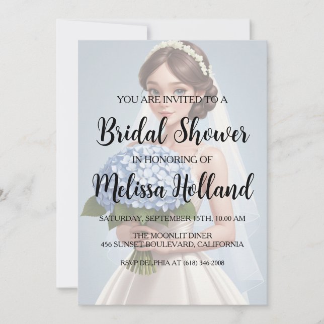 invitation à la douche nuptiale hydrangée bleu pou (Devant)